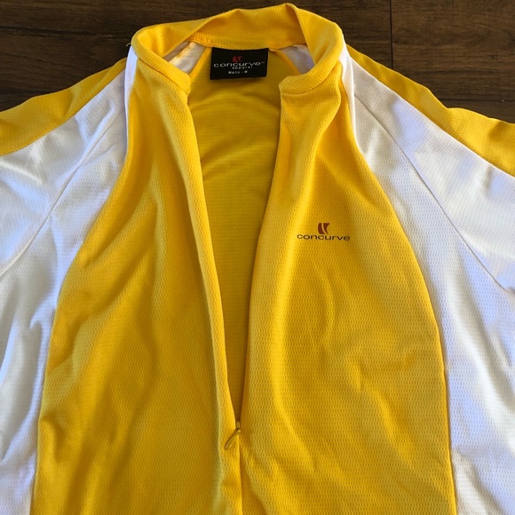 Concurve Mens Cycling Shirt Jersey Yellow White Size M 1/2 Zip Pockets - Picture 4 of 11